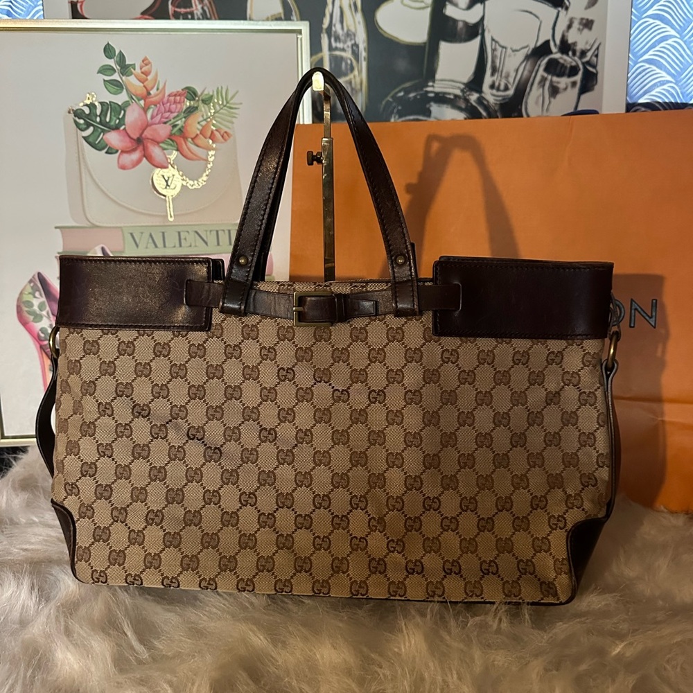 Gucci Tan and Brown Monogram Handbag